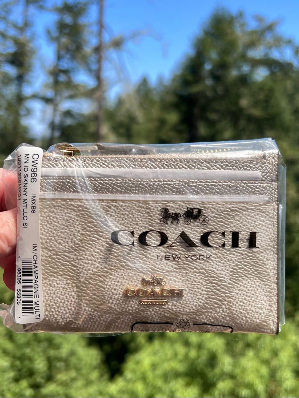 COACH Mini Skinny ID Case Keychain Cardholder Wallet Gold/Champaign Multi NWT